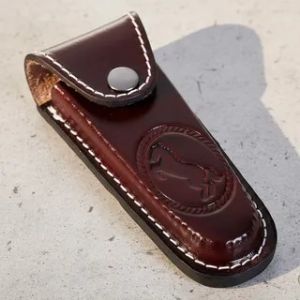 Bainha Para Canivete Em Couro Invernizado Marrom Escuro